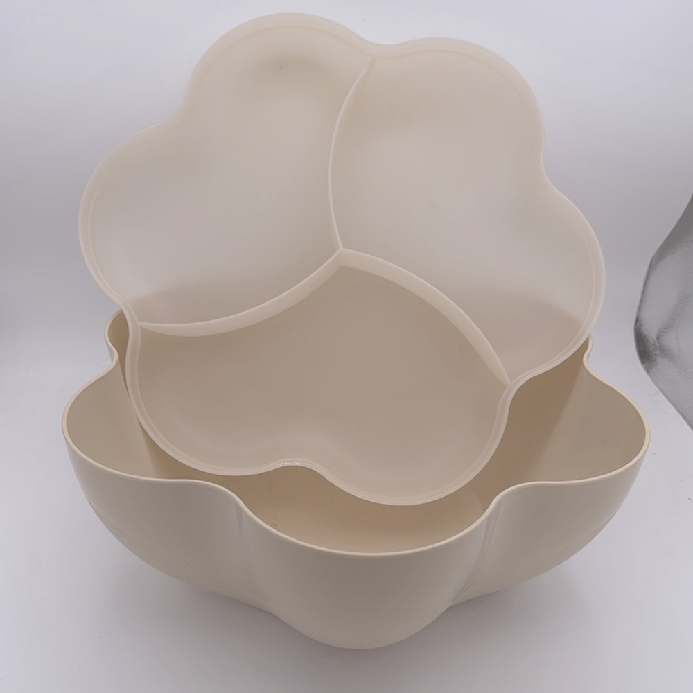 Tupperware Vintage large flower shape chips chips & dip salad Cream Red Bowl set - Picture 3 of 7